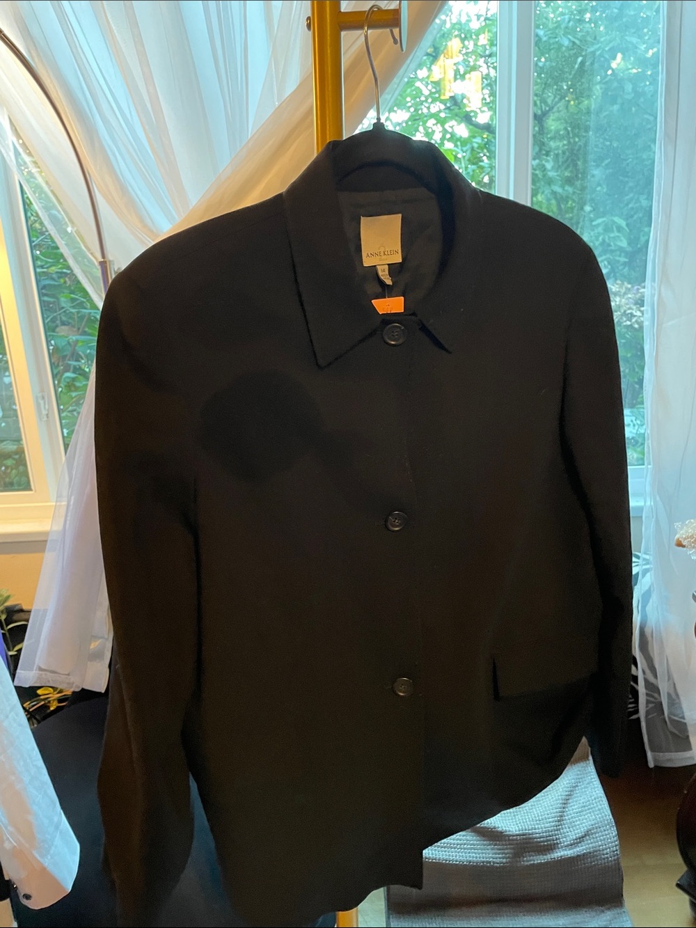 Anne Klein Black Classic Single-Breasted Pea Coat Wool Blend